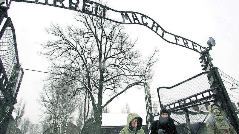 The entrance gate of the Auschwitz Nazi concentration camp in Oswiecim, southern Poland. (AP Photo/Herbert Knosowski, File).