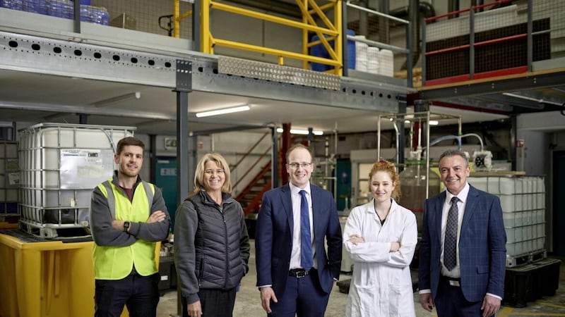 Pictured from Ionic Technologies are (from left) Fergal Coleman (head of technology), Tracy Baker (finance manager), Thomas Kelly (general manager), Daryl Hinchcliffe (chemist) and Andrew Holmes (general manager sales/sourcing) 