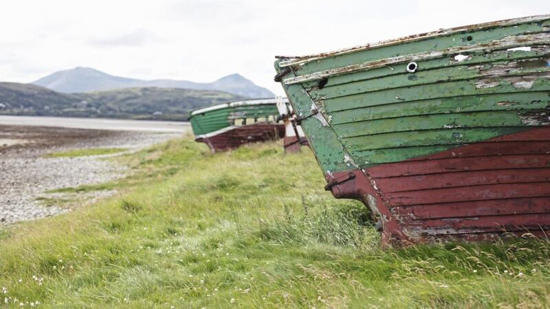 Old boats on the beach at Magheroarty, in the Donegal Gaeltacht 