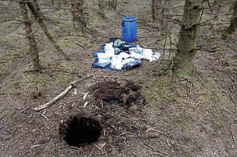A barrel containing bomb-making components was found at Carnfunnock Country Park. Ciaran Maxwell, had constructed 14 pipe bombs, right, four of which were deployed in Northern Ireland 