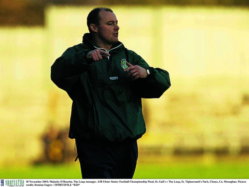 Malachy O'Rourke on the line for The Loup during the 2003 Ulster Club final win over St Gall's. Picture by Sportsfile