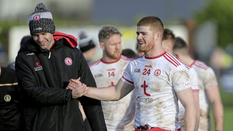 Tyrone boss Mickey Harte brought Cathal McShane on for the final half an hour of yesterday&#39;s National League win over Kerry. Picture by Seamus Loughran 