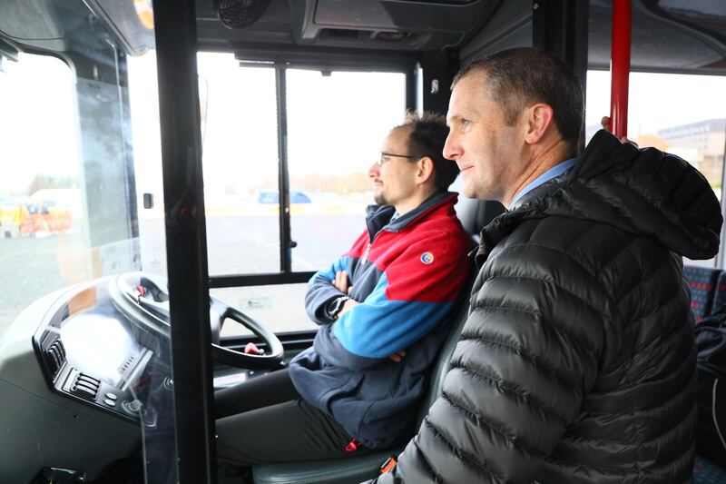 Transport Secretary Michael Matheson in the self-driving bus (Stagecoach/PA)