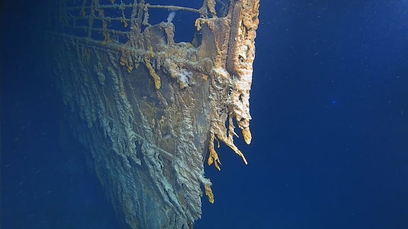 The bow of the RMS Titanic in her resting place at the bottom of the North Atlantic Ocean (Atlantic Productions/PA)