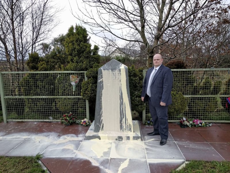 The memorial at Teebane which was damaged in a previous paint attack in 2016 