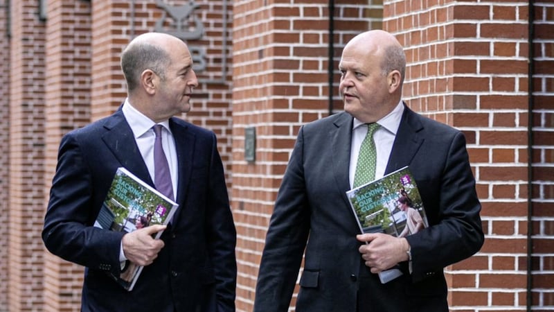 AIB chief executive Colin Hunt (right) with chief financial officer Donal Galvin. 