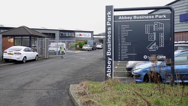 The scene at Abbey Business Park, off the Mill Road in Newtownabbey, where a pipe bomb exploded in the early hours of Saturday morning. Picture by Cliff Donaldson. 