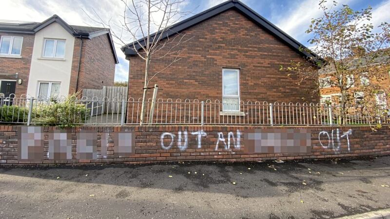 Sectarian and racist graffitti in the Skegoneil area of north Belfast Picture by Mal McCann. 