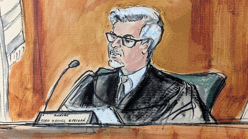 Judge Juan Merchan presides over Donald Trump’s trial in Manhattan criminal court on Tuesday (Elizabeth Williams via AP)