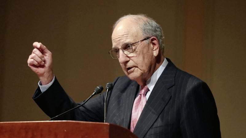 Senator George Mitchell speaking at a Good Friday Agreement 20th anniversary event at the Library of Congress in Washington DC. Picture by Niall Carson, Press Association 