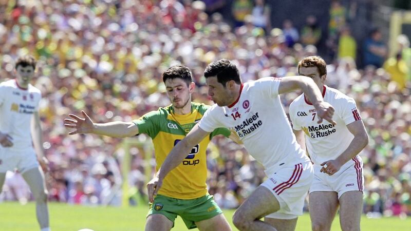 Tyrone captain Sean Cavanagh takes on Donegal&#39;s Ryan McHugh in last year&#39;s Ulster Final. Pic: Philip Walsh 