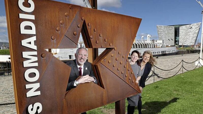 Tim Husbands of Titanic Belfast, Kerrie Sweeney from the Titanic Foundation and Judith Owens, director of operations at Titanic Belfast, pictured outside SS Nomadic following record-breaking visitor numbers 