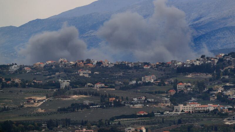 Smoke rises after Israeli air strikes on the outskirts of Khiam, a town near the Lebanese-Israeli border (Mohammed Zaatari/AP)