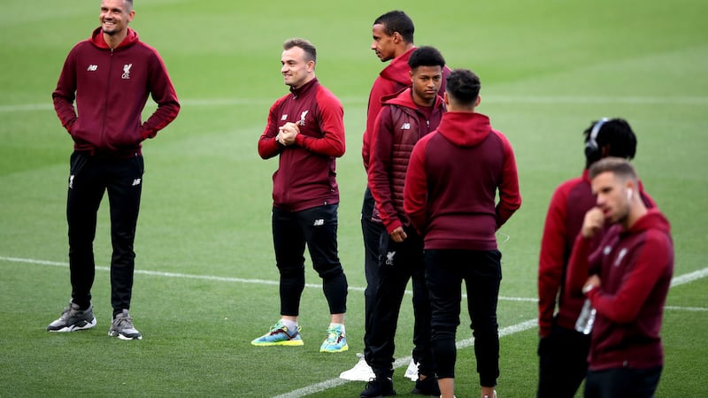 Liverpool players on the Nou Camp pitch ahead of Wednesday's Champions League clash with Barcelona