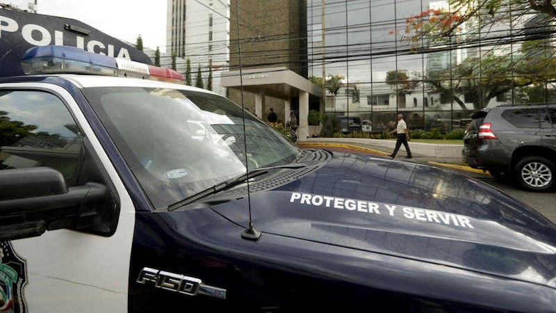 A police car stands outside the Mossack Fonseca law firm Picture by Arnulfo Franco, AP 