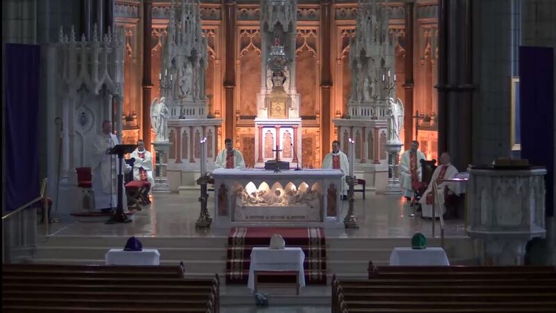&nbsp;A screen-grab from Chrism Mass in the Cathedral of Saint Patrick and Saint Colman in Newry<span lang="EN-IE" style="mso-ansi-language:EN-IE"></span>