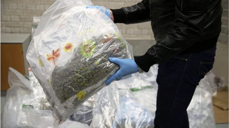 Police put some of the &pound;2 million worth of drugs seized on display.Picture by Hugh Russell. 