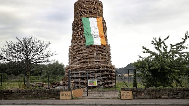 The tricolour on the bonfire at Portaferry Road in Newtownards