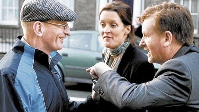 IRA veteran Patrick &#39;Mooch&#39; Blair is confronted by the now deceased Willie Frazer as he left the Smithwick Tribunal in 2011 