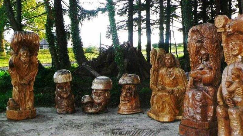 Some of the sculptures carved by Lithuanian man Jonas Raiskas in the Garden of Celtic Saints in Irvinestown, Co Fermanagh 