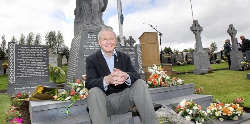 Martin McGuinness at the Republican Volunteer Memorial in the Derry city cemetery in 2012, just a few yards from the plot where he will be buried on Thursday. Picture by Margaret McLaughlin