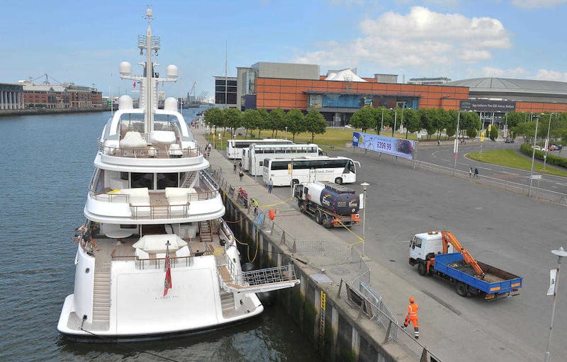 The yacht includes a helicopter pad which can be converted into a football pitch. Picture by Justin Kernoghan 