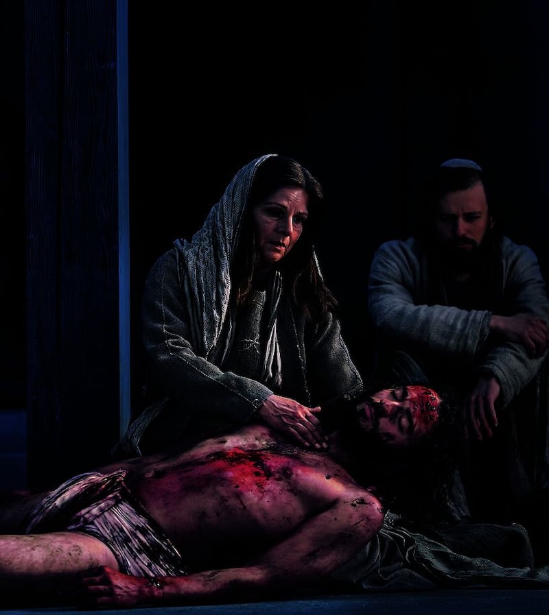 &nbsp;The descent from the Cross and Piet&agrave;: Rochus R&uuml;ckel (Jesus), Andrea Hecht (Mary) and Christoph St&ouml;ger (John). Picture by Passion Play Oberammergau 2022/Birgit Gudjonsdottir.