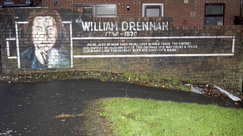 A mural in, New Lodge, Belfast, featuring political radical William Drennan, who lamented &lsquo;the brazen walls of separation&rsquo; between inhabitants of 18th century Ireland 