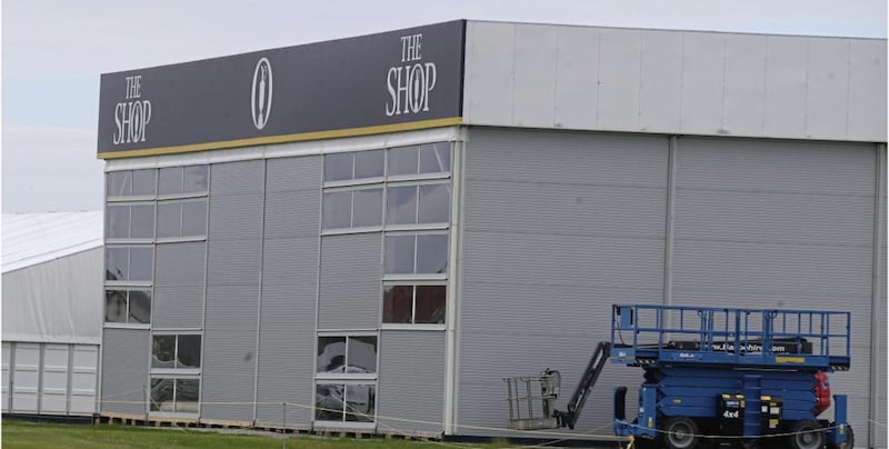 The shop in construction at Portrush Golf Club ahead of The Open. Picture by Hugh Russell 