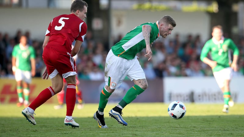 Republic of Ireland's James McClean in action against Belarus' Dzyanis Palyakow during Tuesday's international friendly at Turner's Cross in Cork<br />Picture by PA&nbsp;