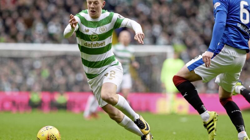 Celtic&#39;s Callum McGregor and Rangers Danny Wilson (right) during the Scottish Premiership match at Celtic Park, Glasgow. on Saturday December 30 2017 