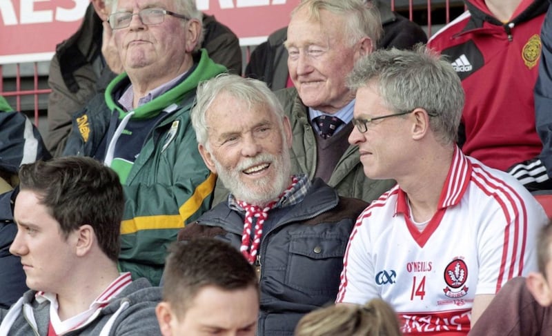 Francie Brolly pictured with his son Joe, who was a formerAll-Ireland winner with Derry 
