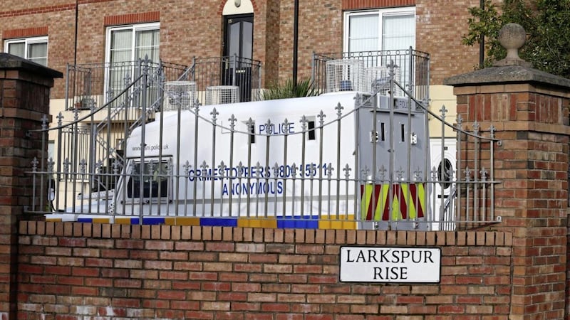 Police at the scene at Larkspur Rise in west Belfast where pensioner Marie Conlon&#39;s remains laid undetected for over two years. Picture Mal McCann. 