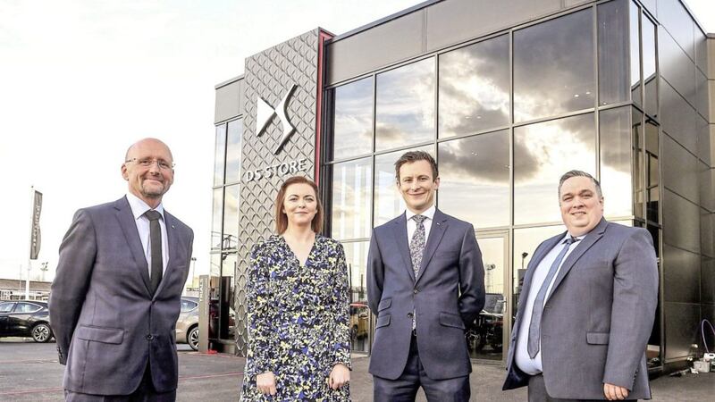 Pictured on the launch night of the new showroom are: John Halliday, partner at JC Halliday &amp; Sons; Lisa McKenna, business manager at Danske Bank; Andrew Miller, partner at JC Halliday &amp; Sons and Aaron Ennis, head of north business centre at Danske Bank 