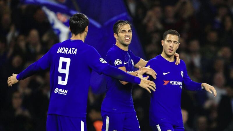 Eden Hazard celebrates with his Chelsea team-mates after scoring in last night&#39;s Champions League clash Pixture by PA 