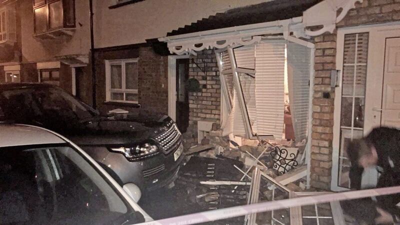 The scene in Cavendish Street where a stolen Range Rover crashed into the front of a house. Photo by Mal McCann 