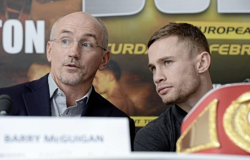 Barry McGuigan and Carl Frampton at a Belfast press conference in 2013 