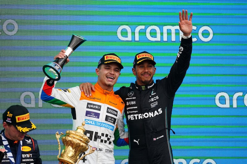 Norris, left, has previously shared the podium with compatriot Lewis Hamilton