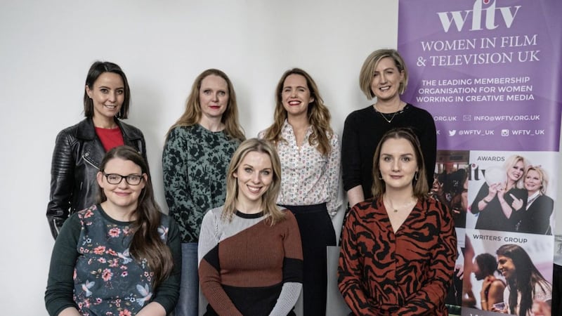 Pictured at the launch of the WFTV NI inaugural mentoring scheme are mentees (l to r, back row) Mil&egrave;ne Fegan, Dee Harvey, Karen Donnelly and Niamh Minihan with (front row) Margaret McGoldrick, Sarah McCaffrey, WFTV NI mentoring scheme producer and Grace Sweeney 