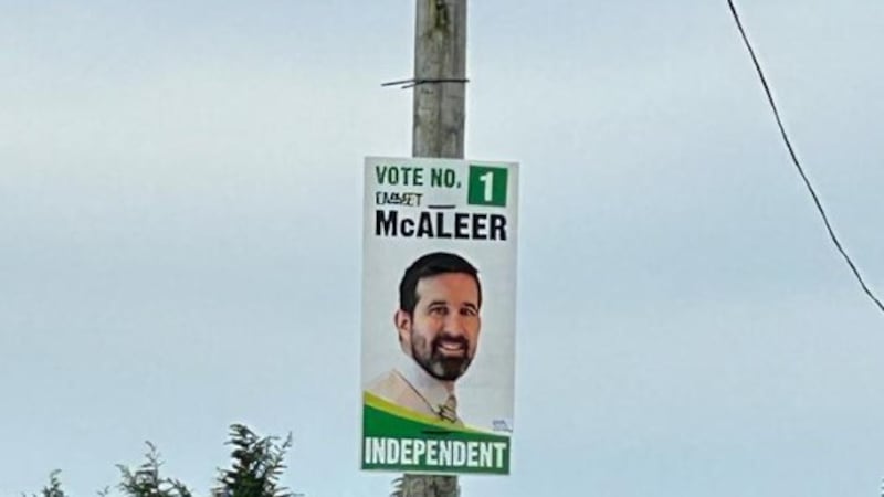 Election posters erected by independent council candidate Emmet McAleer were removed from Loughmacrory in Co Tyrone. Picture: Emmet McAleer/Twitter