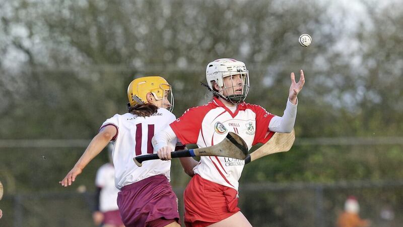 Lucia McNaughton (right) will be a key player for Loughgiel as they seek to secure a ninth Antrim senior camogie title in-a-row Picture: Margaret McLaughlin. 