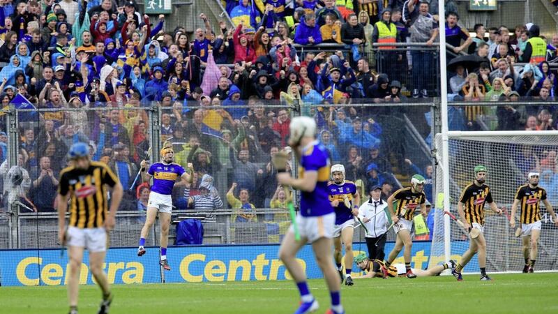 Seamus Callanan celebrates after finding the back of the net for Tipperary after half-time yesterday. Picture by Philip Walsh 