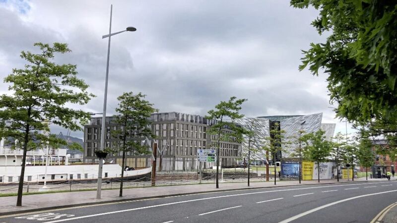 An image of the proposed hotel development at Hamilton Dock in Belfast&#39;s Titanic Quarter 