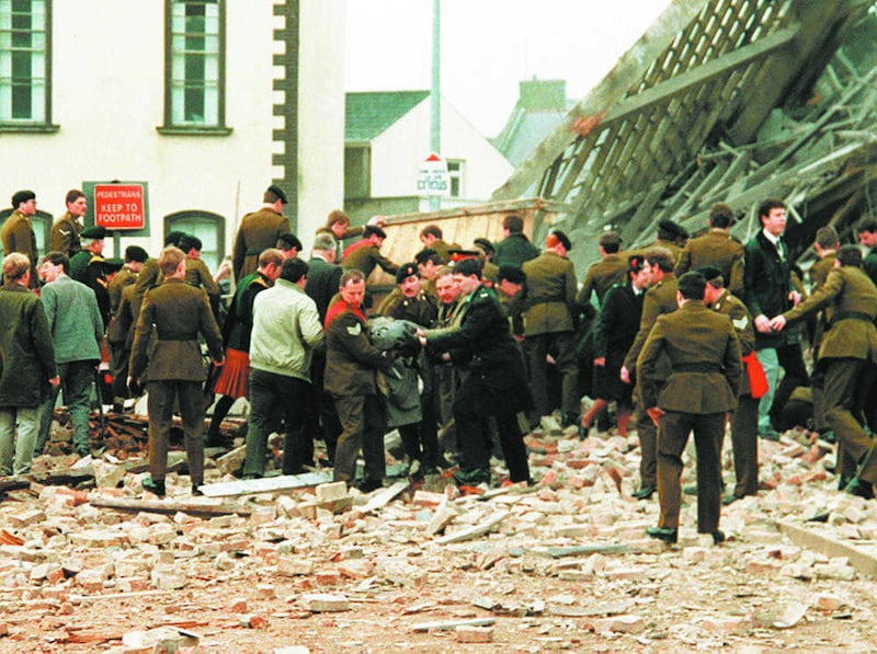The aftermath of the Enniskillen Poppy Day bomb. Picture by Pacemaker