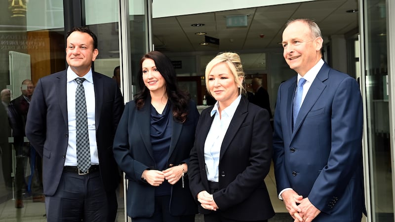 Taoiseach Leo Varadkar, deputy First Minister Emma Little-Pengelly, First Minister Michelle O’Neill and Tanaiste Micheal Martin