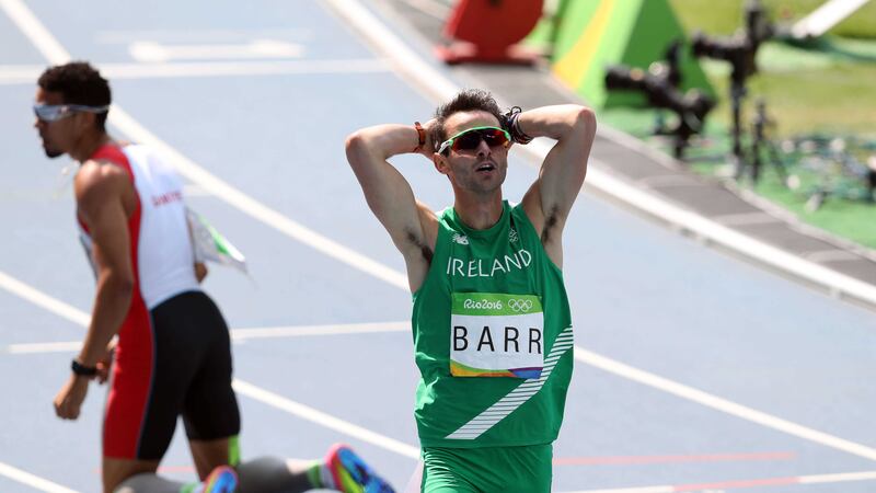 Thomas Barr can&rsquo;t hide his anguish after finishing fourth in the 400m hurdles at the Olympics in Rio yesterday, while Yamani Copello hits the ground after holding on for the bronze medal<br />Picture by PA