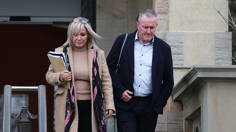 Sinn Fein’s Michelle O’Neill and Conor Murphy leave as  as Party leaders and officials attend a meeting  at Stormont Castle  to discuss the key issues for an incoming Stormont executive.
The Northern Ireland Assembly will sit on Saturday, two years exactly since power-sharing collapsed.
PICTURE: COLM LENAGHAN