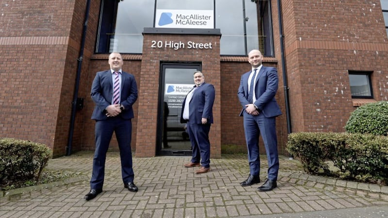 MacAllister McAleese partners David McAleese (left) and Kevin MacAllister (right) with Aaron Ennis, head of north business centre at Danske Bank  