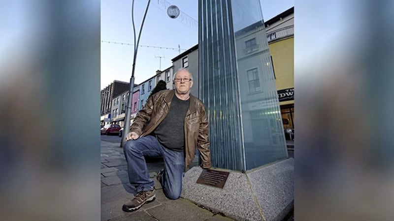Kevin Skelton at the memorial in Omagh town centre 
