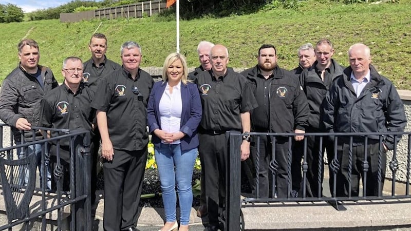 Michelle O&#39;Neill with Sinn F&eacute;in MLA Cathal Boylan to her right marking the 40th anniversary of Peadar McElvanna&#39;s death 